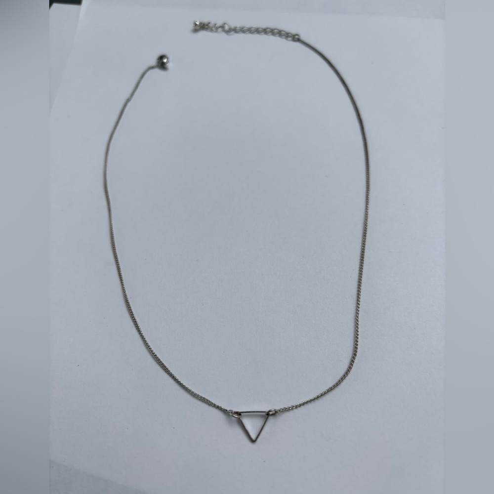 Silver Tone Triangle Pendant Necklace Minimalist Style